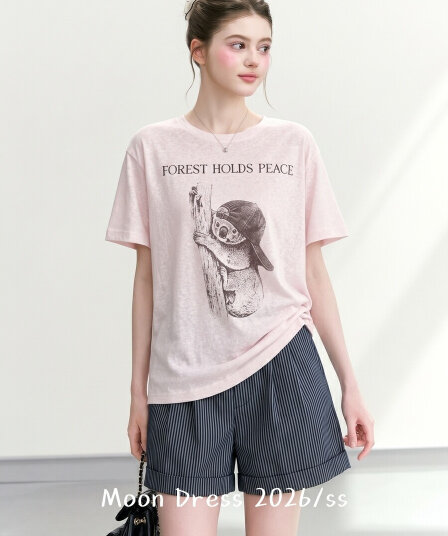 눈꽃 면 한 부서 아메리칸 느긋한 바람 프린트 루즈핏 반팔 여성 여름 새로운 캐주얼 슬림해 보이는 티셔츠 맨위 트렌디