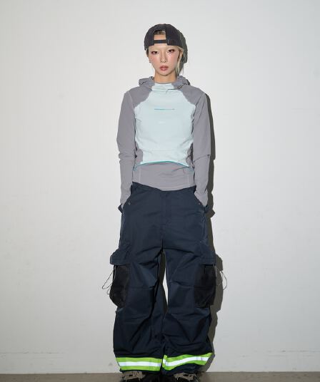 한국 chic 3 차원 명중 Pleat 새로운 아메리칸 소방 반사 기사 워크웨어 팬츠 펌프 로프 주머니 넓은 다리 캐주얼 바지 여성