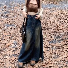 韩版美式2026秋季新款复古水洗牛仔半身裙长款做旧高腰休闲A字裙