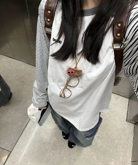 순면 한국 스타일 아메리칸 2026 가을 새로운 긴팔 티셔츠 여성 루즈핏 패치워크 색상 삽입 어깨 소매 프린트 핫걸 맨위