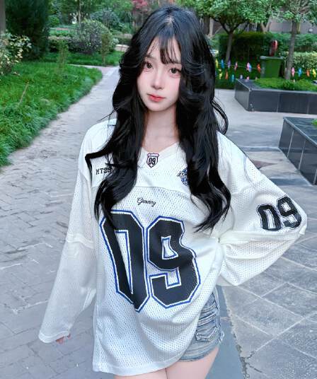아메리칸 레트로 알파벳 프린트 인터넷 얼굴 긴팔 티셔츠 남녀 가을 새로운 루즈핏 V넥 저지 거리 조수 브랜드