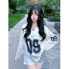 批发美式复古字母印花网面长袖<b class='q'>T</b><b class='q'>恤</b><b class='q'>男</b>女秋季新款宽松v领球衣街头潮牌