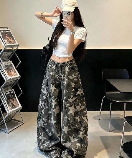 한국 chic 가을 새로운 아메리칸 3 차원 주머니 워크웨어 카모플라주 청바지 워싱 트렌디 슬림해 보이는 바닥 청소 긴 바지