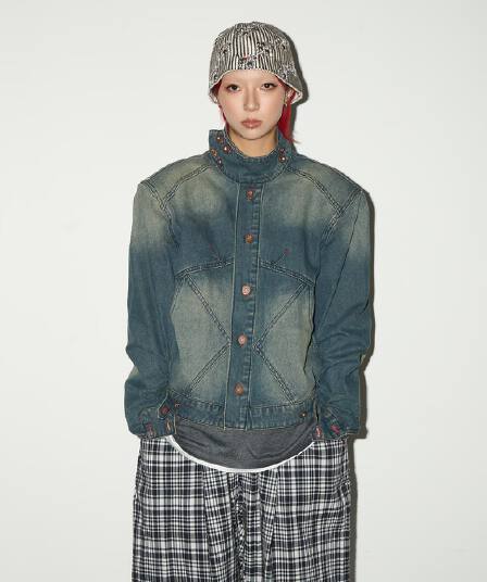 한국 chic 아메리칸 레트로 스탠드 칼라 캐주얼 데님 맨위 남녀 워싱 마 오래된 재킷 루즈핏 다용도 재킷