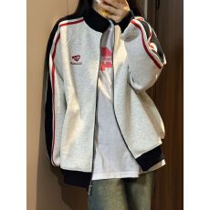 批发<b class='q'>韩国</b>chic美式复古秋冬新款字母拼色连帽卫衣女宽松街头风拉链<b class='q'>外套</b>