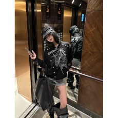 批发韩国chic美式复古秋季<b class='q'>新款</b>金属排扣装饰摇滚印花男女街头<b class='q'>夹克</b>外套