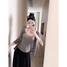 批发纯欲风莫代尔长袖开衫女秋季穿新款搭套装开衫吊带背心上衣两件套