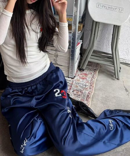 아메리칸 레트로 캐주얼 바지 남녀 봄 가을 여름 새로운 아메리칸 조수 브랜드 루즈핏 넓은 다리 스트레이트 진한 파란색 바지 트렌디