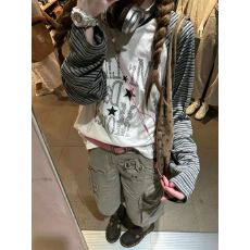 批发好质量 秋季新款美式条纹拼接长袖T恤<b class='q'>女</b>韩版宽松刺绣贴皮辣妹上衣