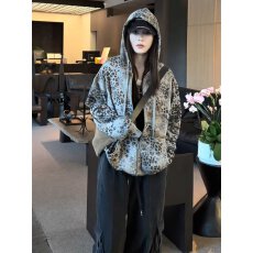 批发好质量 美式复古豹纹连帽卫衣女2026春秋新款宽松百搭开衫外套潮