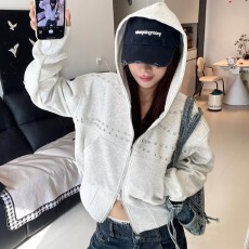 批发好质量 美式连帽卫衣女2026秋季新款宽松休闲短款开衫拉链外套潮