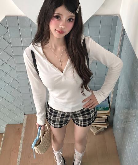 좋은 품질 가을 새로운 아메리칸 후드 긴팔 티셔츠 여성 한국 스타일 미니멀리즘 바람 캐주얼 허리 수축 슬림해 보이는 맨위 트렌디