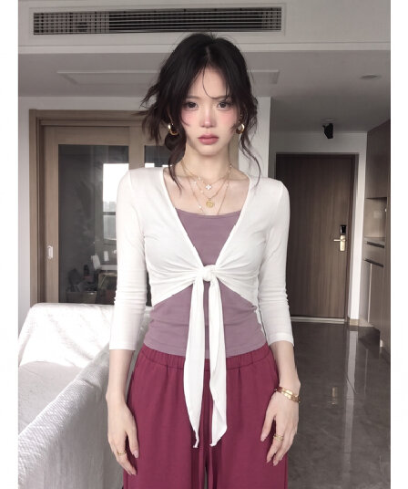 양모 가을 착용 가져 가라. 프랑스식 디자인 센스 스트랩 긴팔 티셔츠 여성 한국 스타일 몸매 가꾸기 슬림해 보이는 맨위 투피스 세트 트렌디