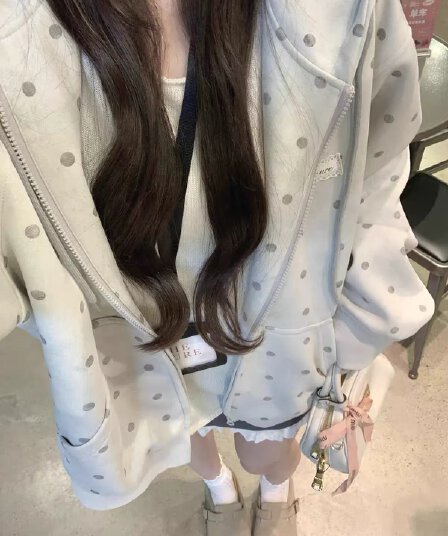 좋은 품질 아메리칸 도트 무늬 자수 후드 티 스웨터 여성 가을 새로운 루즈핏 캐주얼 오픈 가디건 지퍼 재킷 트렌디