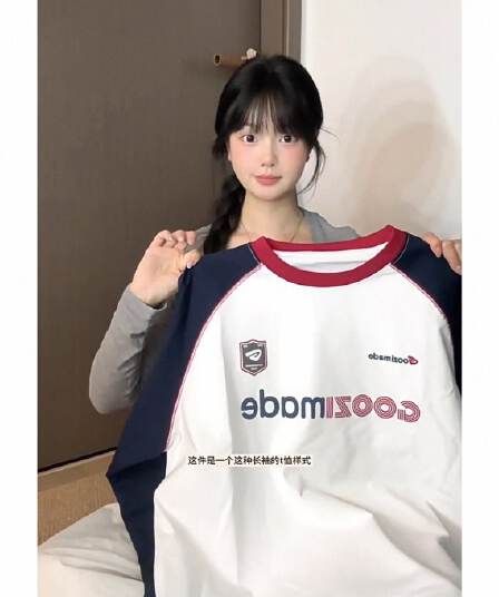좋은 품질 순면 가을 새로운 아메리칸 패치워크 색상 긴팔 티셔츠 여성 한국 스타일 루즈핏 알파벳 프린트 핫걸 맨위