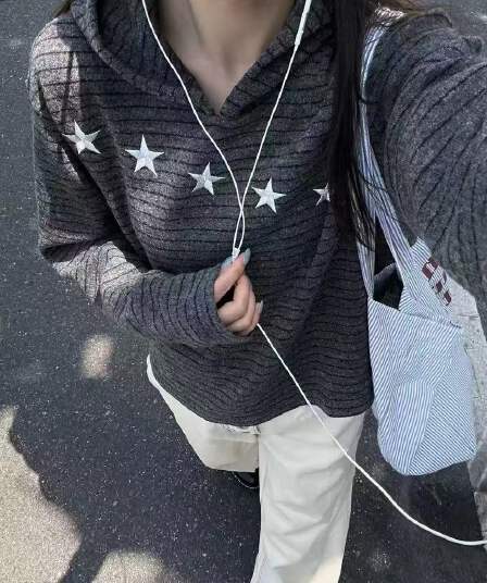 좋은 품질 아메리칸 레트로 별 스트라이프 후드 티 스웨터 남녀 가을 캐주얼 루즈핏 다용도 긴팔 맨위