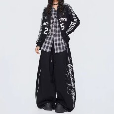 批发好质量 美式复古阔腿宽松运动<b class='q'>裤</b>女春秋<b class='q'>嘻哈</b>拖地爵士跳舞休闲<b class='q'>裤</b>潮