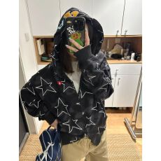 好质量 美式复古秋冬新款刺绣贴布连帽卫衣女韩版休闲开衫外套潮