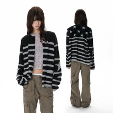 批发美式复古条纹开衫<b class='q'>毛衣</b>男女秋冬韩版宽松学院慵懒风休闲针织衫外套