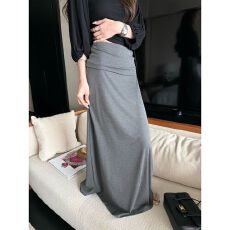 批发好质量 美式秋季新款松弛慵懒感翻边腰大裙摆<b class='q'>拖地</b><b class='q'>长裙</b>半身裙女潮