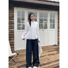 批发法式甜美白色拼接长袖<b class='q'>衬衫</b>女春夏薄款设计感小众气质<b class='q'>衬衣</b>