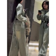 批发美式复古通勤牛仔连衣裤2025秋季气质收腰显瘦英伦风<b class='q'>阔</b><b class='q'>腿</b>连体长裤