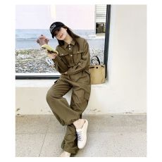 批发美式复古工装风多口袋休闲<b class='q'>连体裤女</b>秋季新款宽松休闲百搭连衣裤子