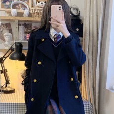批发有烫大钮360克日系学院风毛呢外套女jk制服双排扣大衣