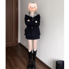 批发韩系jk制服套装春冬学院海军领撞色毛呢外套半身裙减龄一整套穿搭