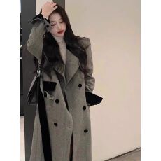 批发灰色长款呢子<b class='q'>大</b>衣女毛呢外套秋冬季高级感小个子2025新款加厚气质