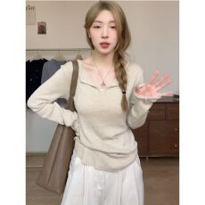 批发针织上衣女长袖超好看秋冬设计感半开领简约百搭高级感羊毛针织衫