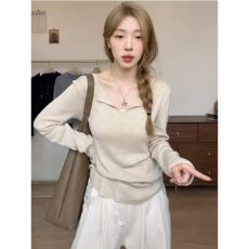 批发针织上衣女长袖超好看秋冬设计感半开领简约百搭高级感羊毛针织衫