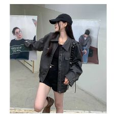 批发美式复古棕色皮衣外套女2025<b class='q'>秋</b>季新款小个子高级感pu皮机车夹克女