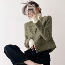 批发小香风粗花呢<b class='q'>外套</b>小个子春秋装2025年新款女复古法式短款上衣百搭