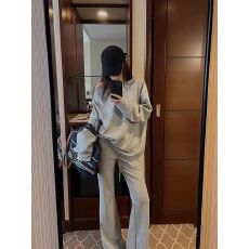 批发2025春季新款<b class='q'>韩版</b>时尚辣妹露肩斜领卫衣高腰抽绳阔腿微喇裤套装女