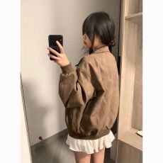 批发情侣装美式复古棕色皮衣夹克2025<b class='q'>秋</b>冬新款小众高级感潮牌宽松外套