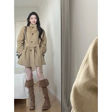 批发卡其色呢子大衣女秋冬2025新款毛呢外套高级感小个子短款韩系气质