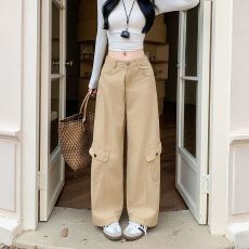 批发实拍实价~设计感复古弯刀牛仔<b class='q'>裤</b>女宽松直筒休闲工<b class='q'>装</b><b class='q'>裤</b>阔腿牛仔<b class='q'>裤</b>