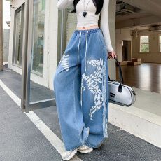 批发实拍实价~秋季美式<b class='q'>牛仔</b>裤<b class='q'>女</b>新款高街宽松直筒垂感阔腿裤休闲<b class='q'>长裤</b>