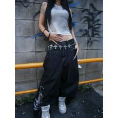 批发日系街头<b class='q'>女</b>装支线天使翅膀水钻刺绣y2k千禧直筒宽松<b class='q'>牛仔</b>长裤