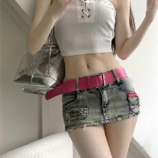 批发欧美辣妹y2k<b class='q'>牛仔</b>超短裙<b class='q'>女</b>夏季新款美式低腰弹力修身显瘦包臀裙裤