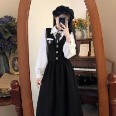 批发减龄长袖学院风<b class='q'>连衣裙</b>女装秋冬新款2025遮肚显瘦假两件小个子裙子