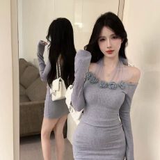 批发2025新款法式连衣裙女超仙气质显瘦荷叶边一字肩短裙子女辣妹裙