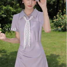 批发「白棠雾黎」法式气质polo领紫色<b class='q'>连衣裙</b><b class='q'>女</b>夏季收腰衬衫裙子