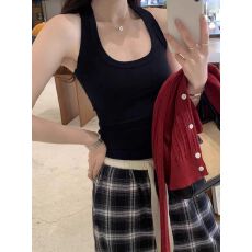 批发秋冬磨毛 带胸垫 无袖工字背心女秋冬修身<b class='q'>显瘦</b>内搭纯色上衣