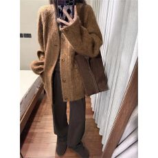 批发棕色美拉德复古v领毛呢外套女装秋冬季高级感休闲<b class='q'>中长款</b>呢子大衣