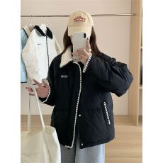 批发贝壳绣羊羔毛翻领羽绒服女短款2025年冬季新款韩系小个子加厚外套