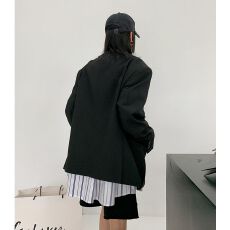 批发欢迎对比 高级感黑色西装外套女新款韩版宽松小个子西服套装上衣