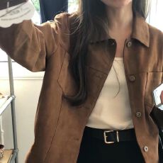 批发美式复古麂皮绒外套女<b class='q'>春</b>秋新款高级感百搭小个子短款夹克上衣潮款