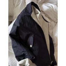 批发新款条纹翻领双面穿夹克外套2025<b class='q'>春</b>秋季复古设计宽松休闲百搭上衣